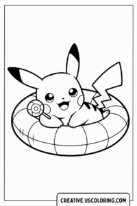 pikachu-floating-on-a-ring-with-lollipop-coloring-page