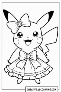 pikachu-in-fancy-dress-with-bow-coloring-page