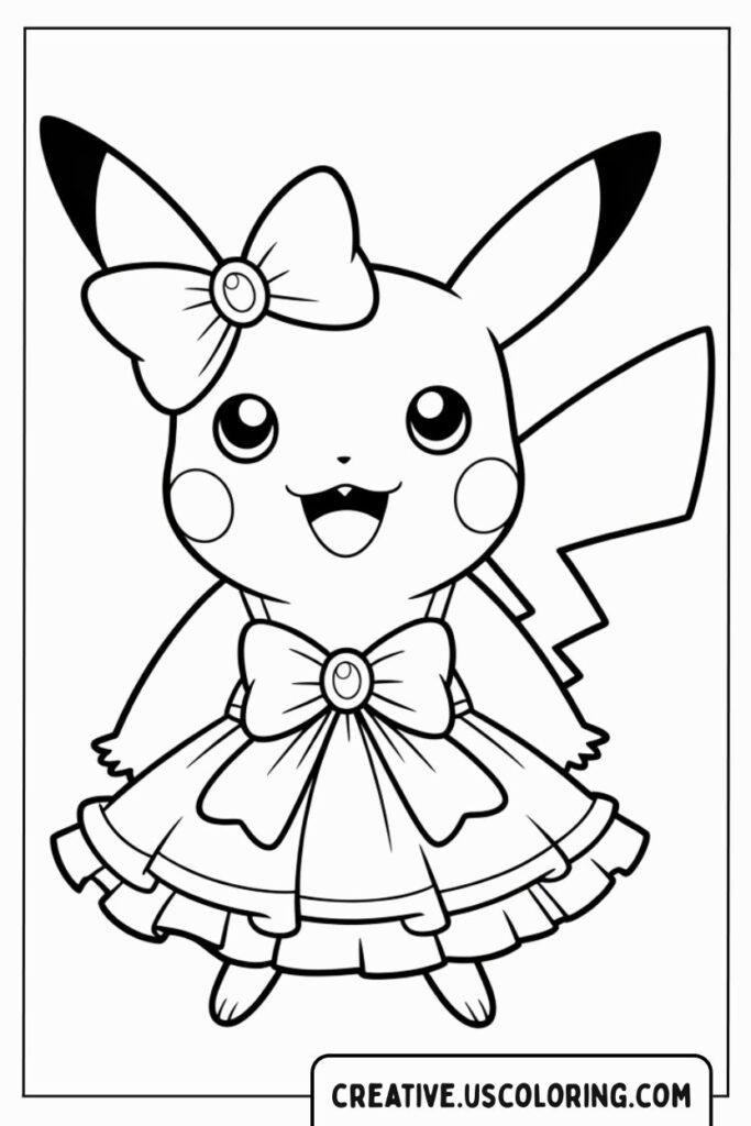 pikachu-in-fancy-dress-with-bow-coloring-page