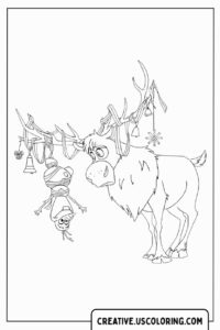 reindeer-with-olaf-hanging-from-antlers-coloring-page