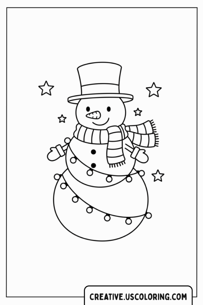 snowman-wearing-hat-and-scarf-with-christmas-lights-coloring-page