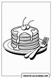 stack-of-pancakes-with-syrup-and-cherries-coloring-page