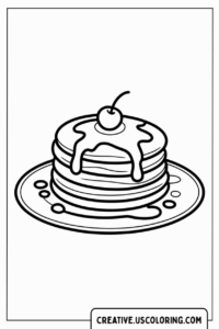 stacks-of-pancakes-with-syrup-and-cherry-coloring-page