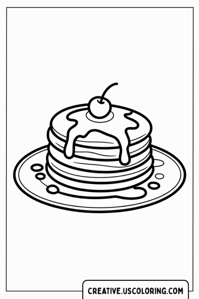 stacks-of-pancakes-with-syrup-and-cherry-coloring-page