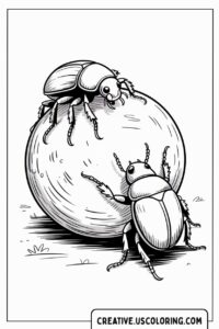 two-beetles-climbing-a-round-ball-on-the-ground-coloring-page