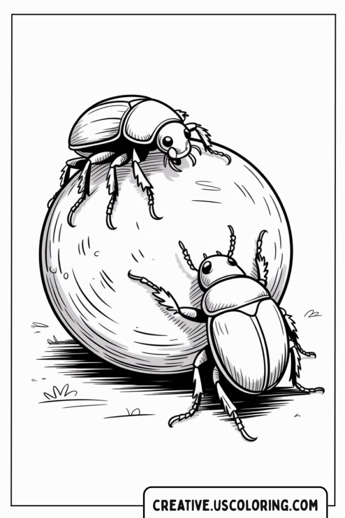 two-beetles-climbing-a-round-ball-on-the-ground-coloring-page