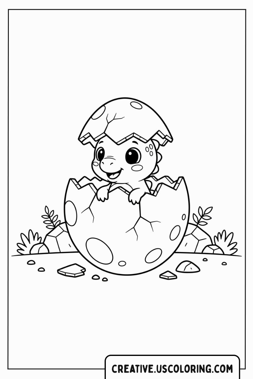 Baby Dinosaur Hatching Coloring Page