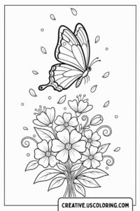 Butterfly and Flowers Coloring Page