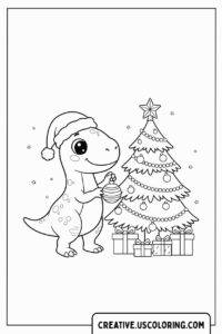 Christmas Dinosaur Coloring Page