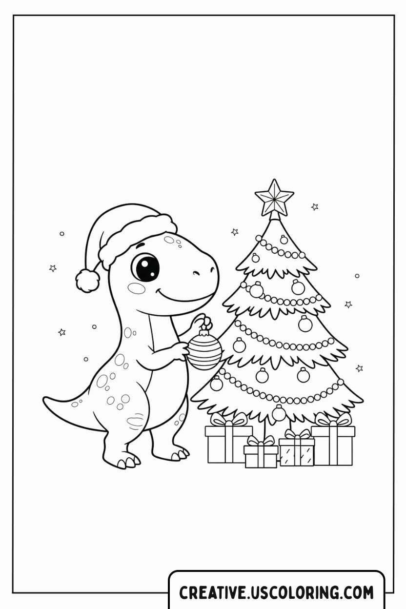Christmas Dinosaur Coloring Page