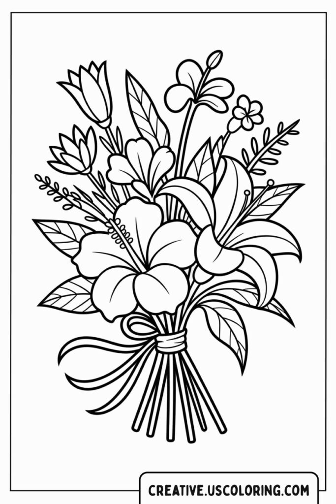 Detailed-Mixed-Blossom-Flower-Bouquet-Coloring-Page