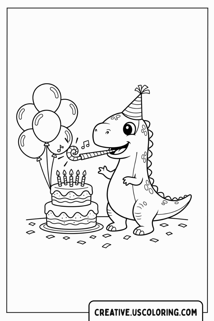 Dinosaur Birthday Coloring Page