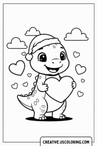 Dinosaur Valentine’s Coloring Page