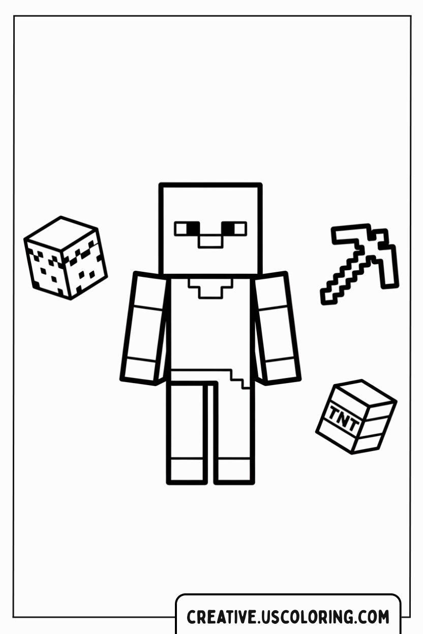 Easy Minecraft Steve Coloring Page