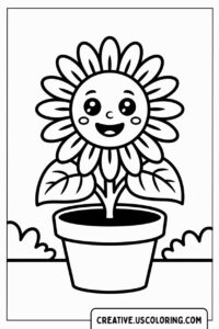 Happy-Potted-Sunflower-Flower-Coloring-Pages-for-Kids