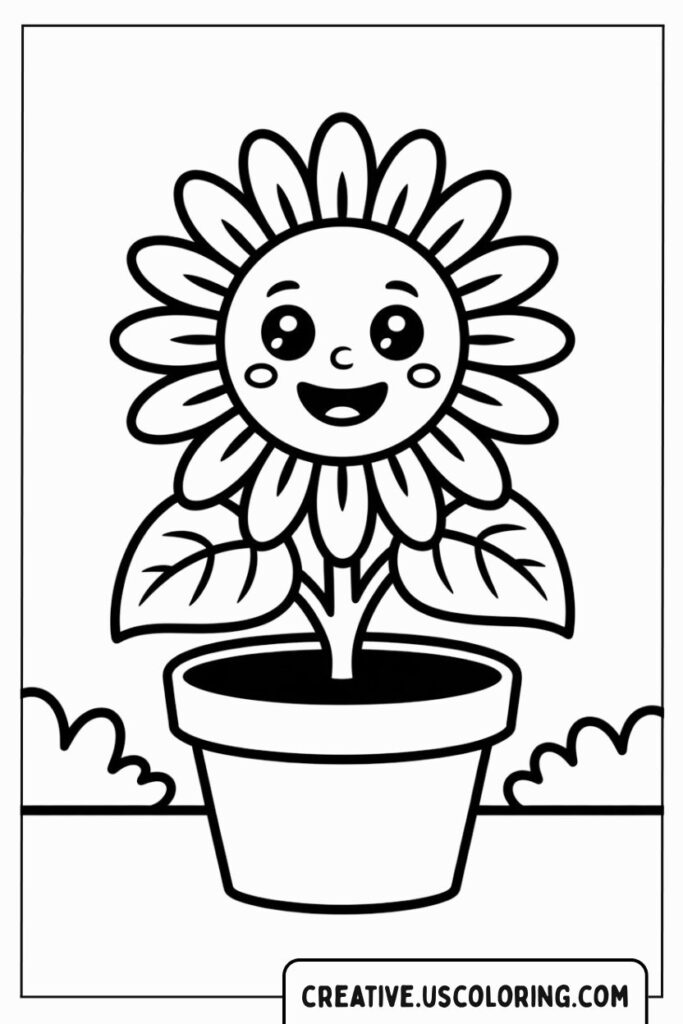 Happy-Potted-Sunflower-Flower-Coloring-Pages-for-Kids