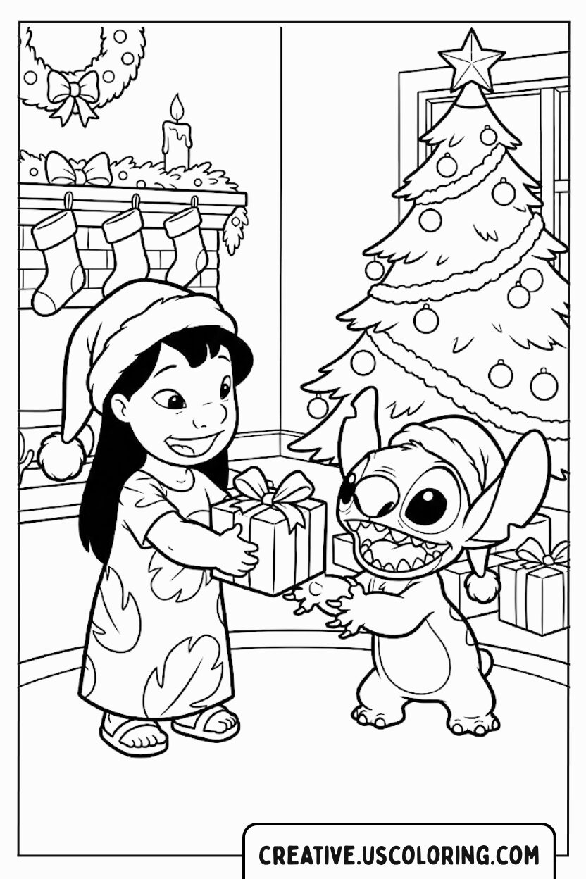 Lilo and Stitch Christmas Coloring Page