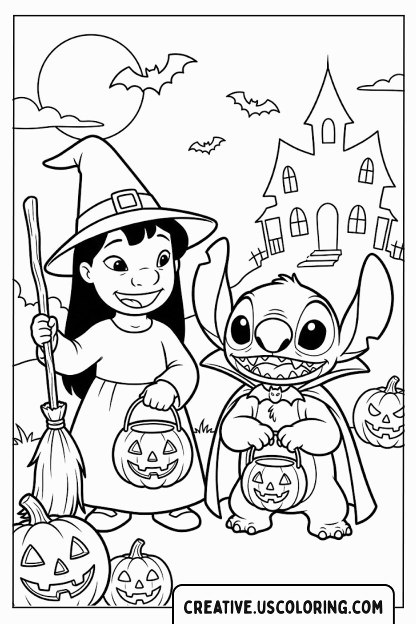 Lilo and Stitch Halloween Coloring Page
