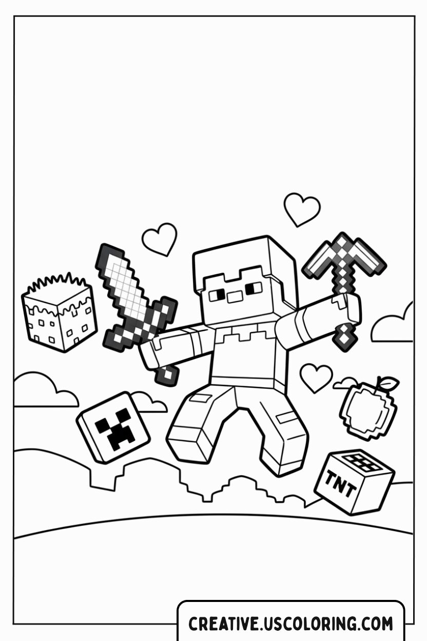 Minecraft Action Scene Coloring Page