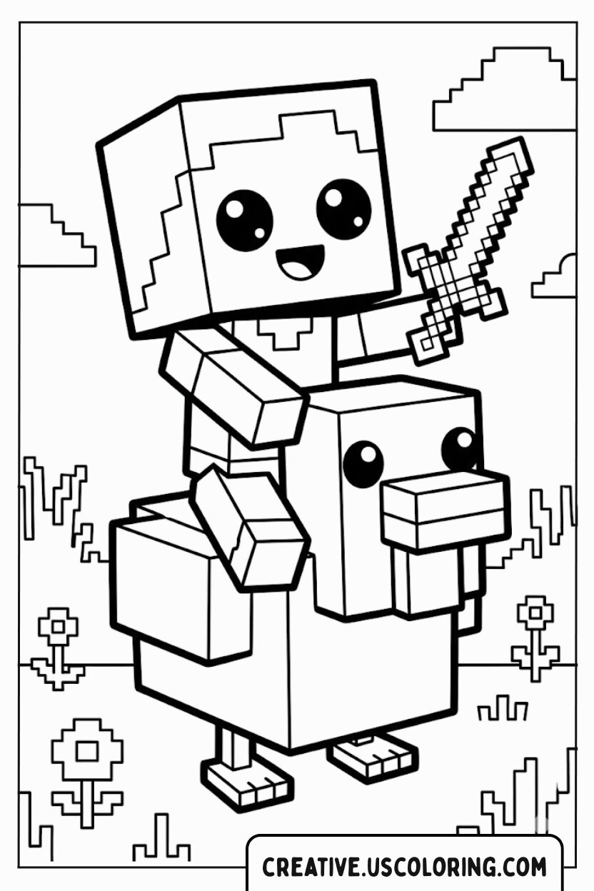 Minecraft Chicken Jockey Coloring Page