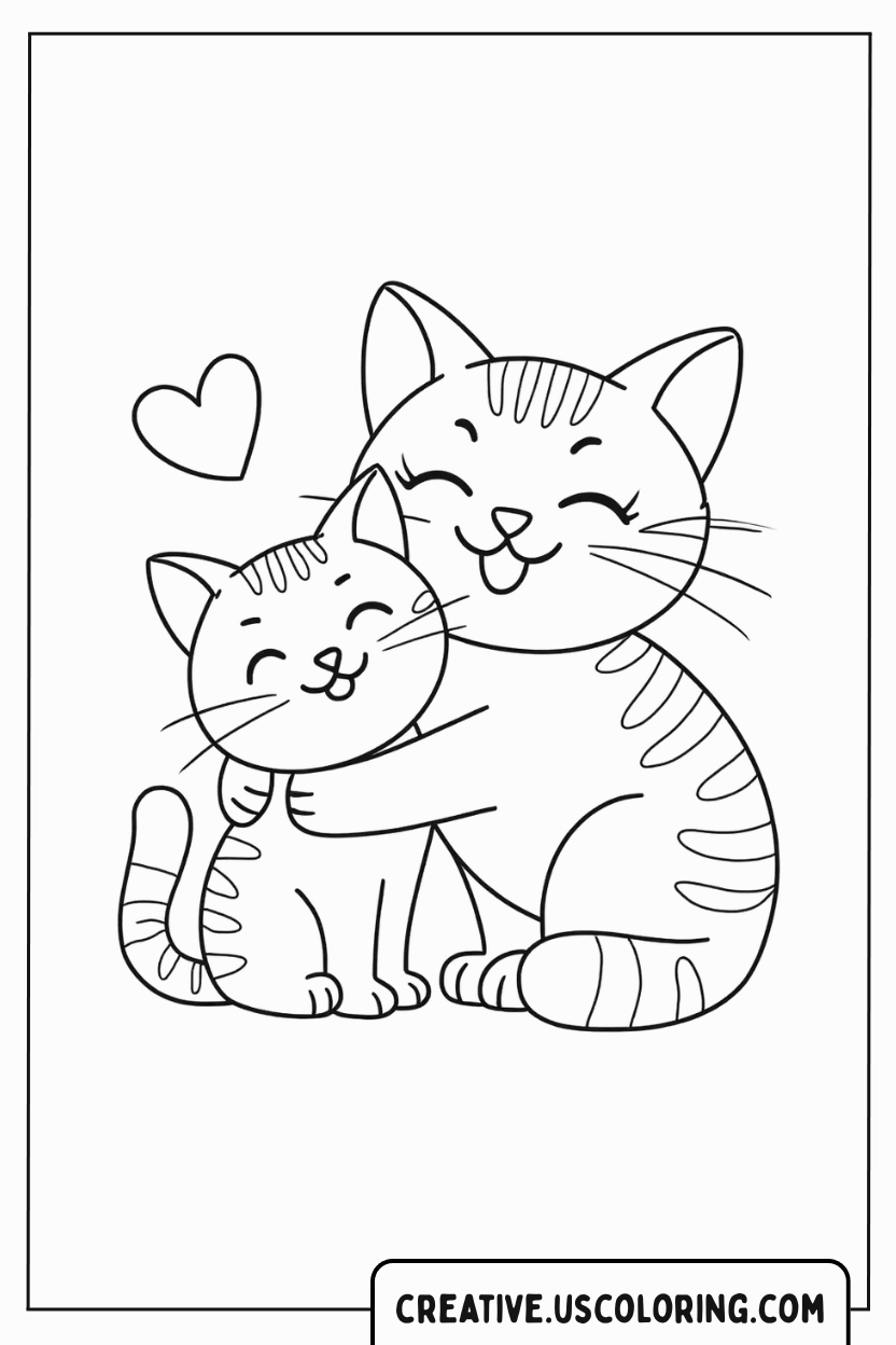 Mother Cat and Kitten Hug Coloring Page
