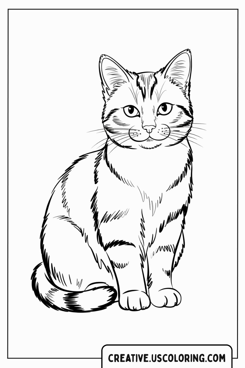 Realistic Cat Coloring Page