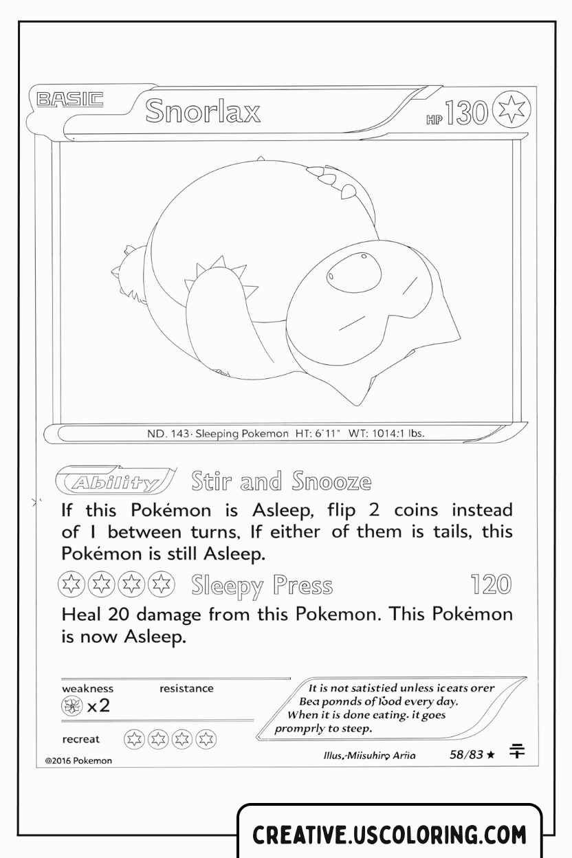 Snorlax Pokémon Card Coloring Page