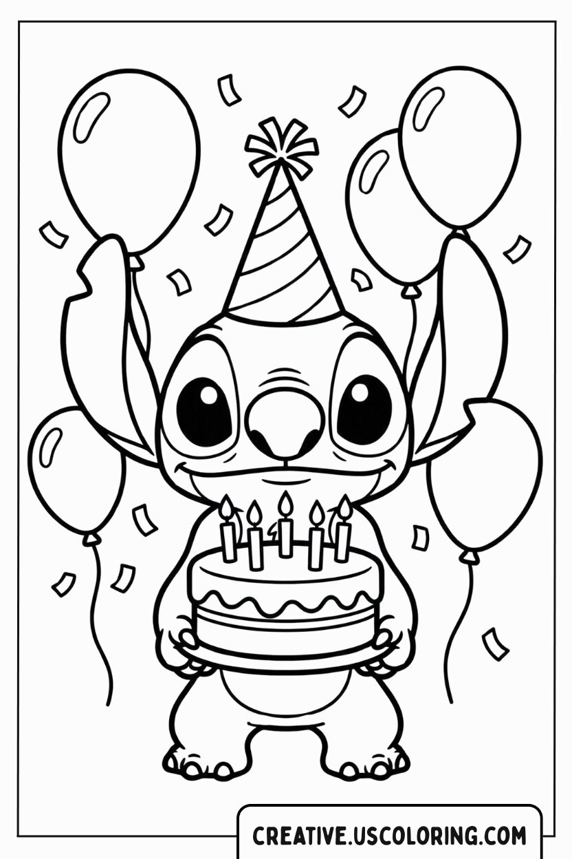 Stitch Birthday Coloring Page
