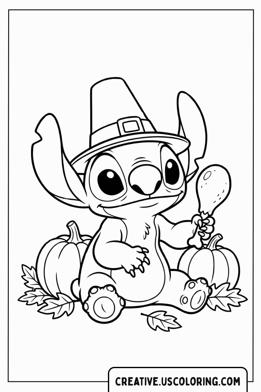 Stitch Thanksgiving Coloring Page