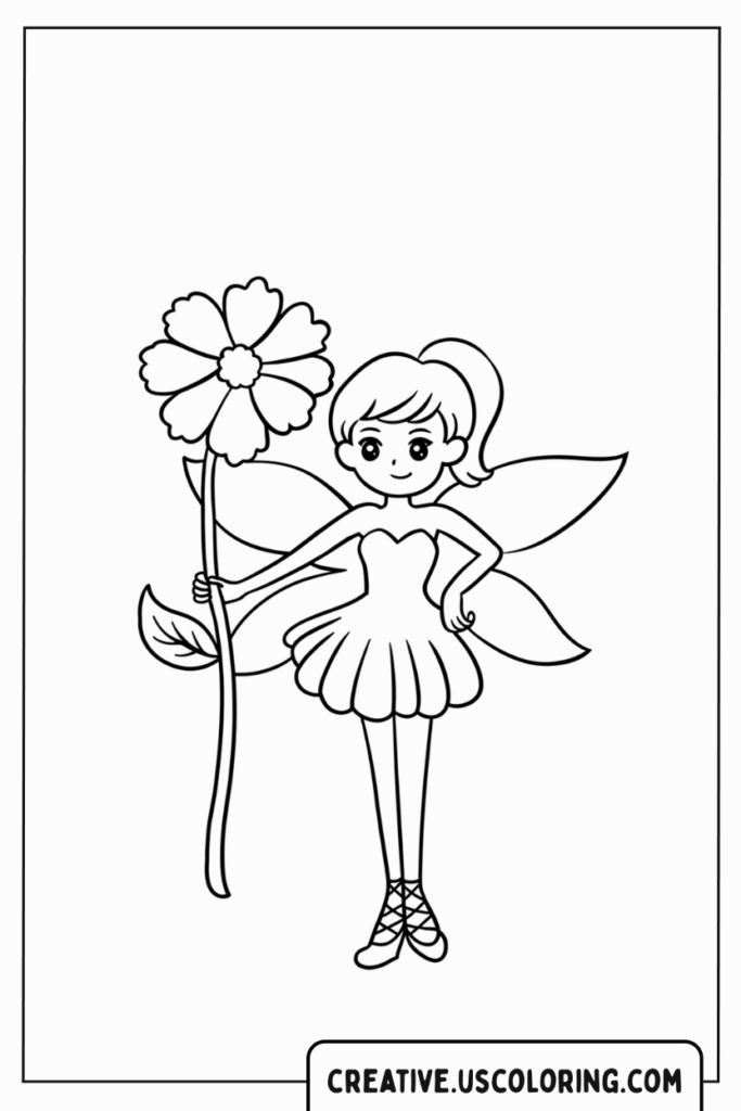 Whimsical-Sprite-Simple-Flower-Fairy-Coloring-Page