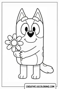 bluey-holding-flower-spring-coloring-page