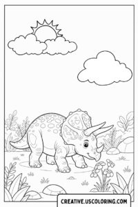 dinosaur-triceratops-in-lush-garden-coloring-page