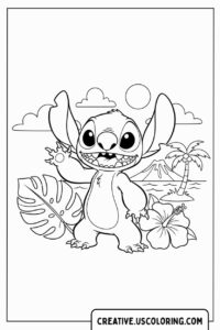 disney-stitch-tropical-flowers-coloring-page