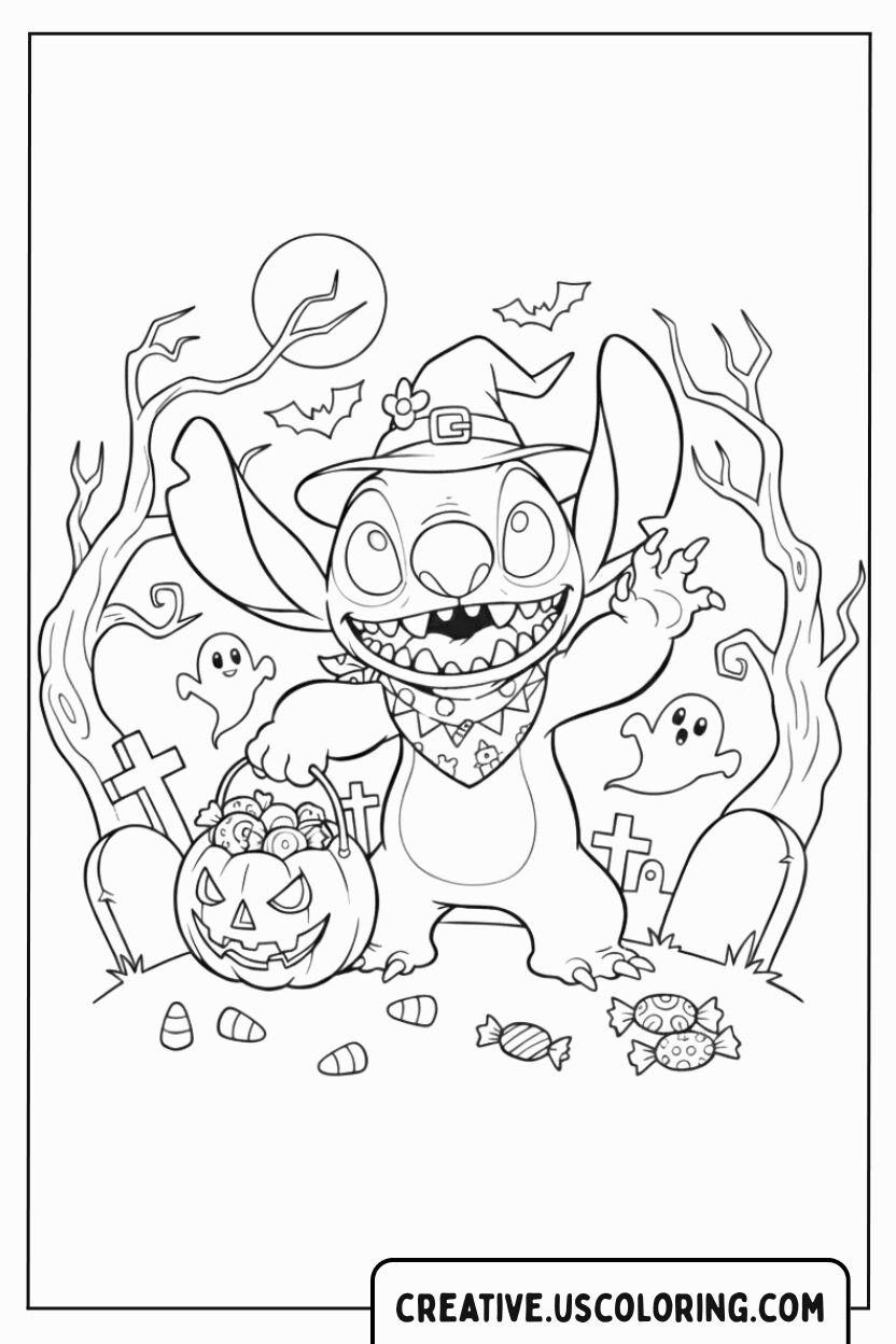 halloween-stitch-graveyard-and-ghosts-coloring-page