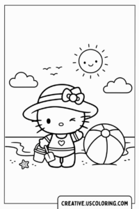 hello-kitty-at-beach-summer-coloring-page