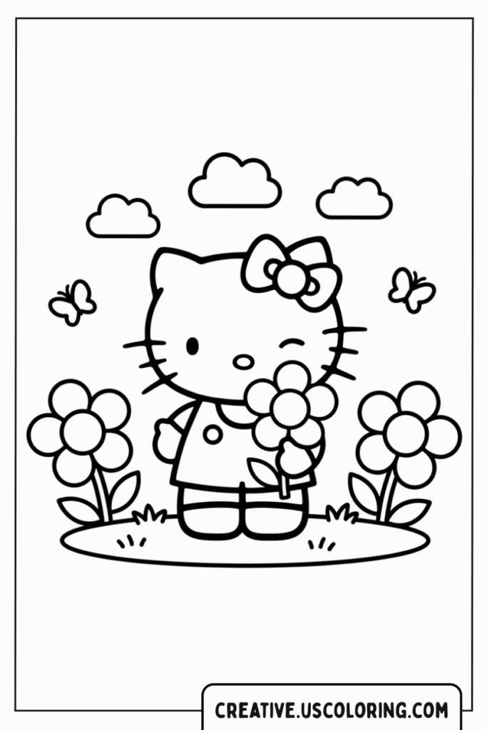 hello-kitty-holding-flower-spring-coloring-page