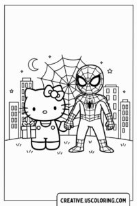 hello-kitty-spiderman-crossover-coloring-page