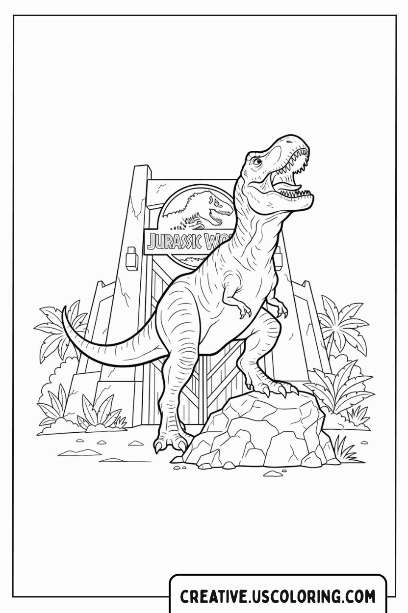 jurassic-world-t-rex-park-gate-coloring-page