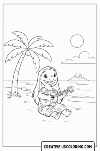 lilo-playing-ukulele-beach-coloring-page