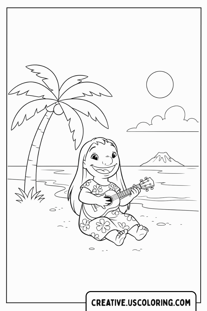lilo-playing-ukulele-beach-coloring-page