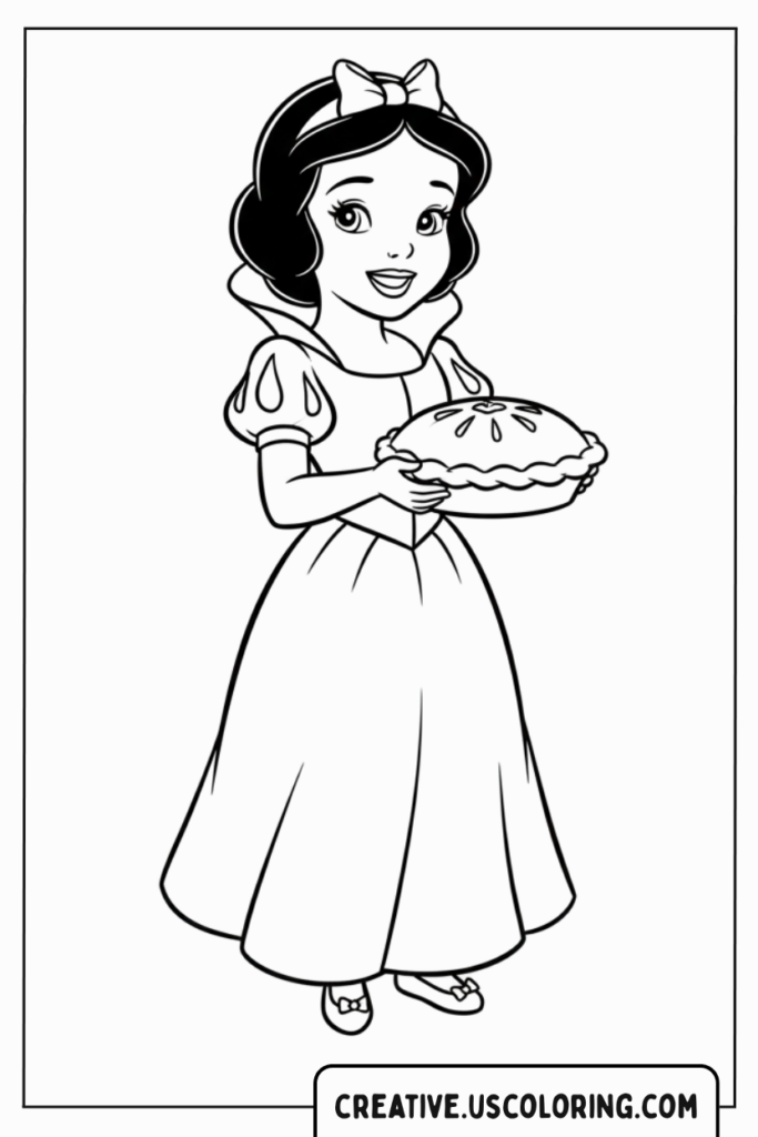 snow-white-holding-pie-thanksgiving-coloring-page