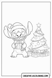 stitch-christmas-tree-and-gift-coloring-page