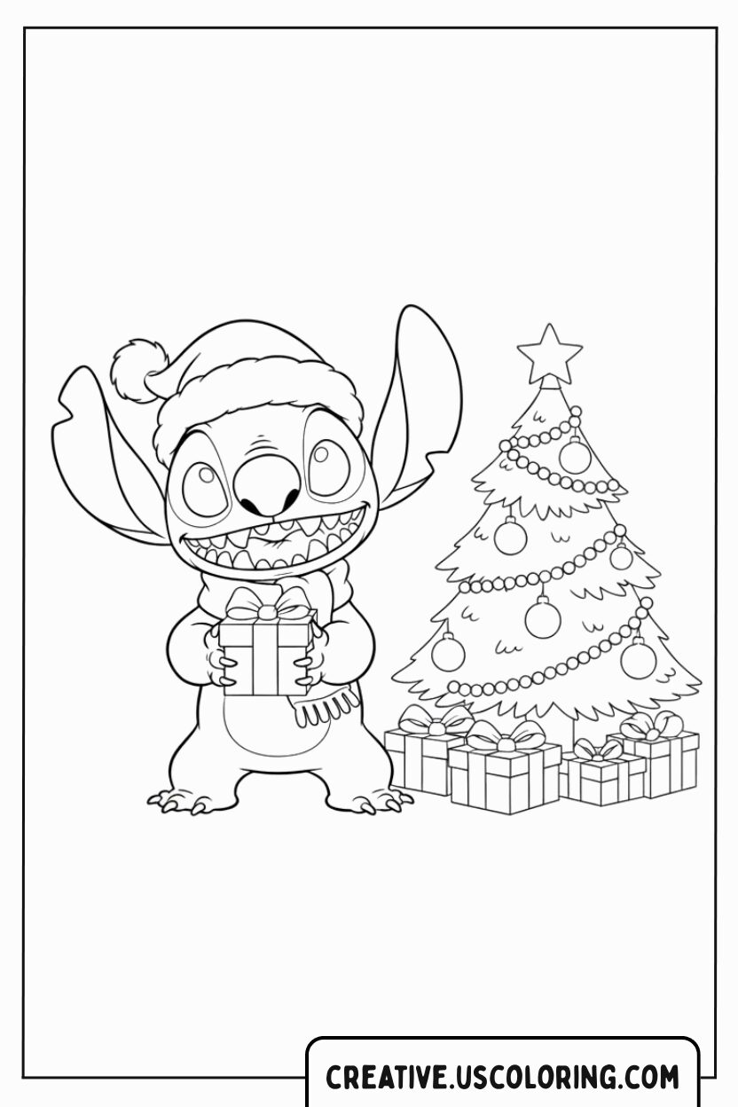stitch-christmas-tree-and-gift-coloring-page