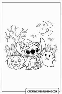 stitch-halloween-witch-and-ghost-coloring-page