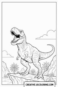 t-rex-dinosaur-roaring-on-cliff-coloring-page
