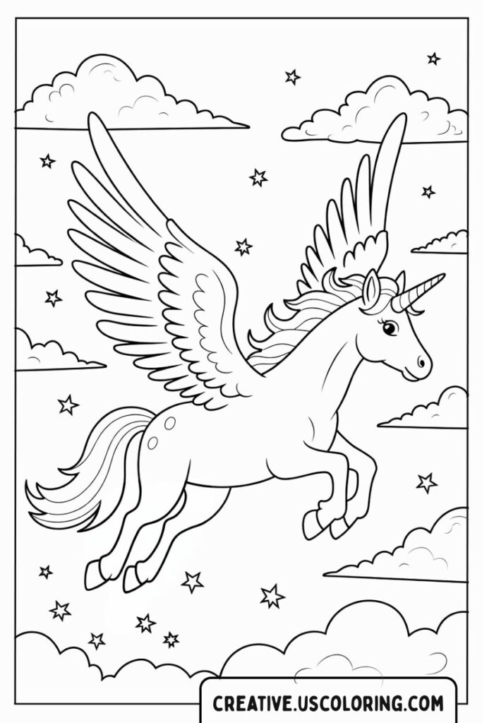 unicorn-with-wings-flying-on-clouds-coloring-page.