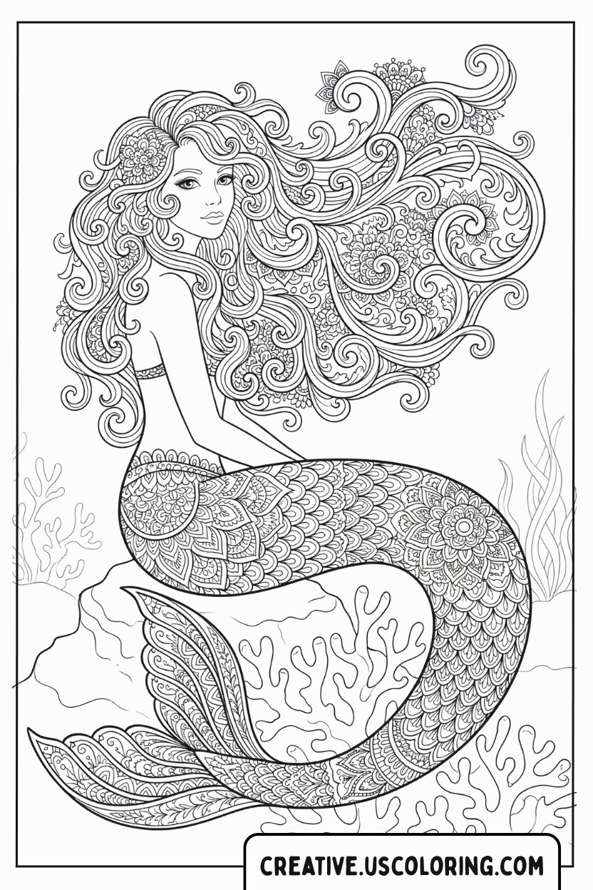 Adult Mermaid Coloring Page
