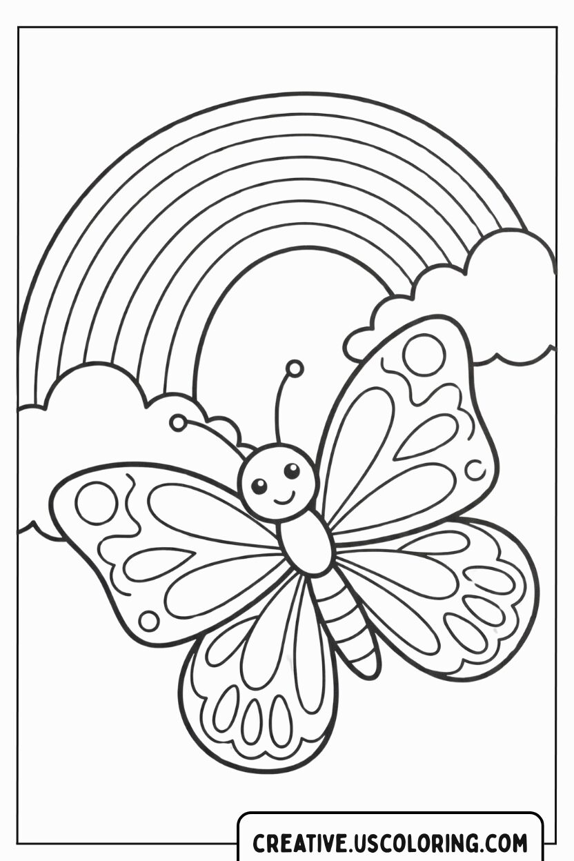 Butterfly and Rainbow Coloring Page