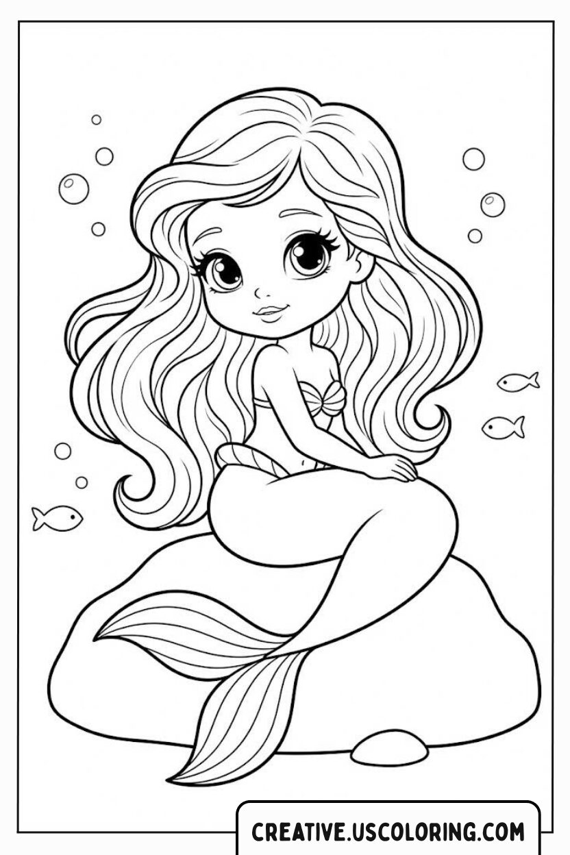 Cute Mermaid Coloring Page