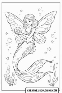 Fairy Mermaid Coloring Page